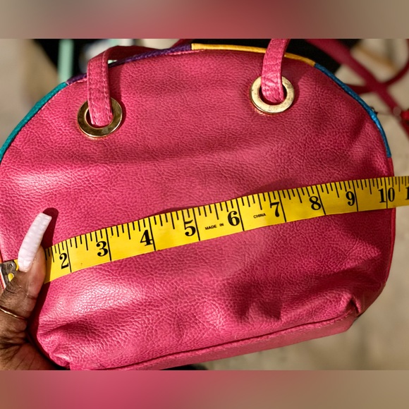 80s Pink Leather Shoulder Bag Handbag Retro with tassels on zipper - Picture 9 of 14